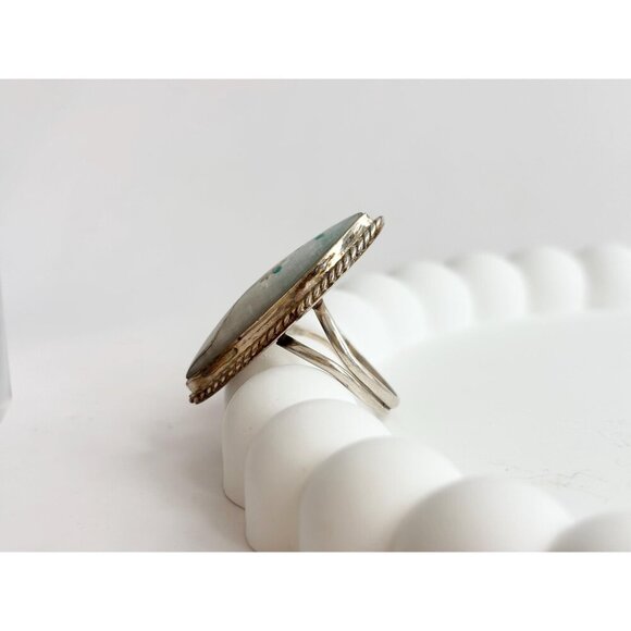 ZUNI Pueblo Mother of Peal Rope Accented Sterling Silver Vintage Ring - sz 6.5 - Picture 5 of 8